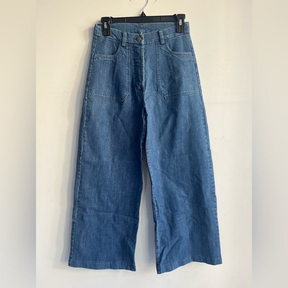 Loup Wide-Leg Cropped Jeans in Denim Blue - Picture 2 of 2